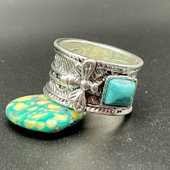 Bumble Bee with Faux Turquoise Stone Boho Band Ring #1193 - Picture 3 of 9